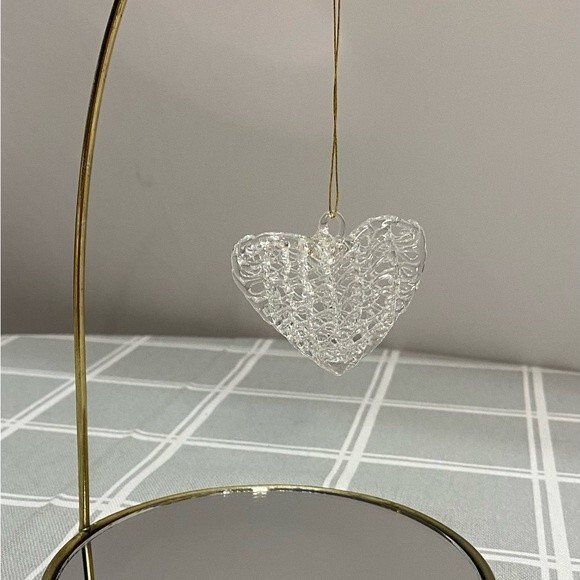 Vintage Hand Blown Spun Glass Window Art Love Birds on Pink Heart & Clear Heart - Picture 6 of 7